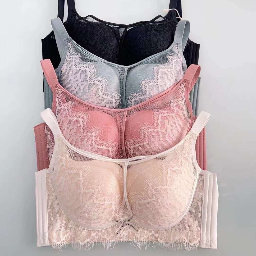 Nuevo sujetador de alta calidad de moda de encaje jacquard transpirable y cómodo ajuste lateral de pecho de cuatro botones ropa interior mujer