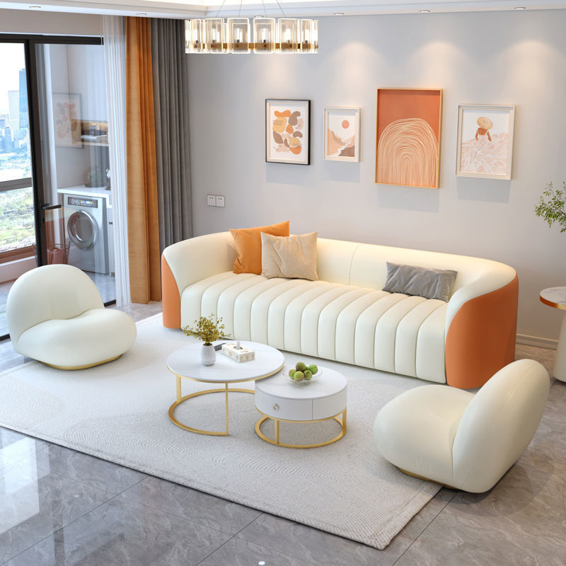 Nuevo sofá nórdico ligero de lujo sala de estar tecnología de tela de estilo pequeño hogar crema viento color combinación de mesa de té creativa
