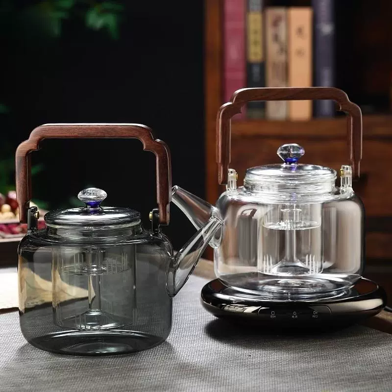 高硼硅透明泡茶壶耐热养生烧水壶大容量玻璃花茶壶提梁蒸煮一体壶