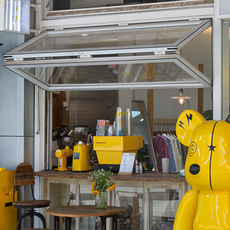 上下折叠窗铝合金全开窗奶茶咖啡店厨房吧台窗玻璃任意悬停沃德彪