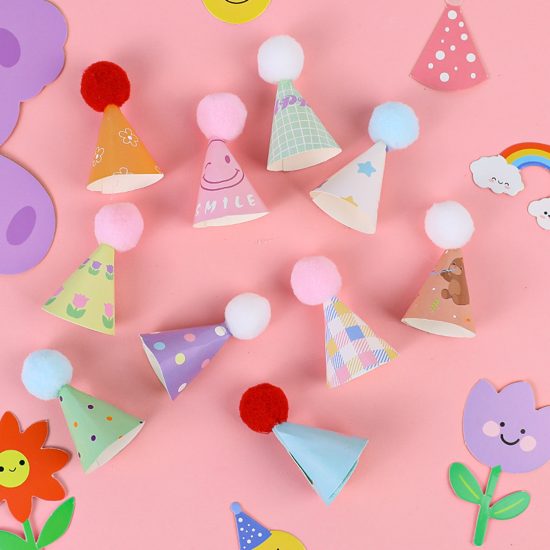 Korean ins Style Vintage Cake Decoration Ornaments Cartoon Cute Bear Hair Ball Mini Birthday Hat Plug-in