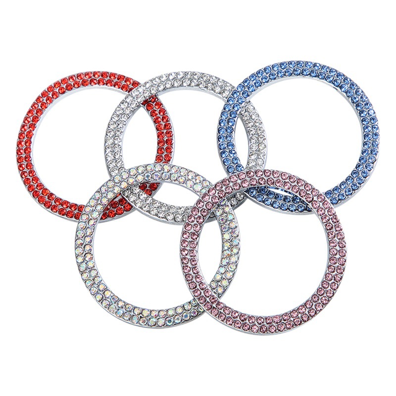 Suministros de coche de un solo clic botón de inicio anillo decorativo doble fila artificial diamante cristal anillo de encendido anillo decorativo coche pegatinas