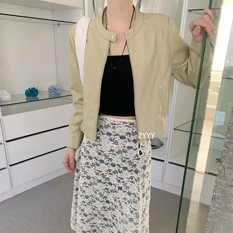 Stylish Motorcycle-Style Leather Jacket for Women, 2026 Spring New Model, Stand Collar, Short Style, Washable Metallic Pu Leather Jacket Stylish Motorcycle-Style Leather Jacket for Women, 2026 Spring New Model, Stand Collar, Short Style, Washable Metallic Pu Leather Jacket