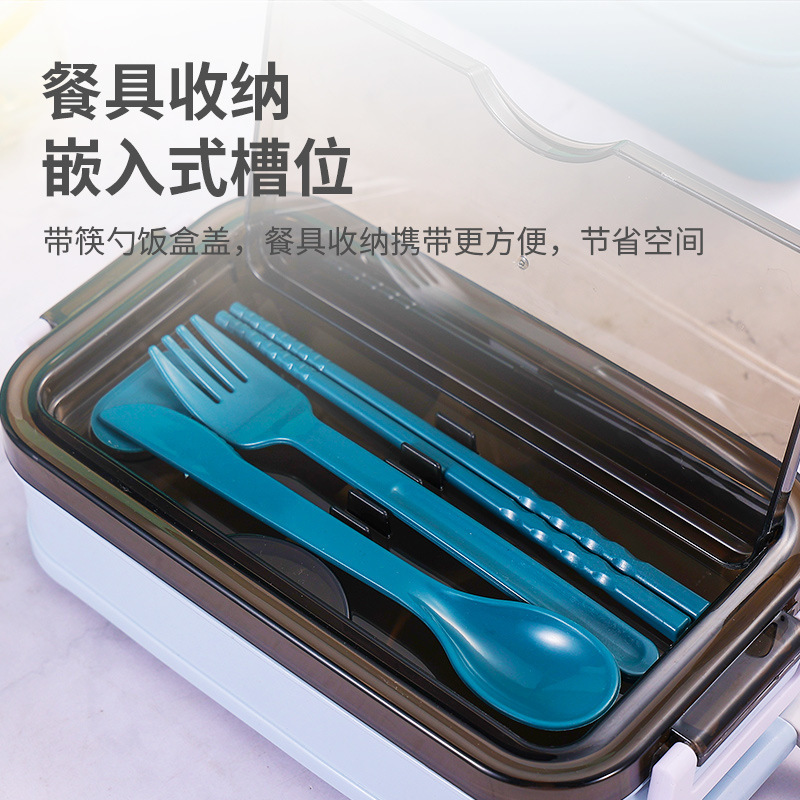 Caja de almuerzo de doble capa, caja de almuerzo de estudiantes japoneses con cubiertos, caja de almuerzo de plástico, caja de almuerzo de microondas, personal de oficina sellado