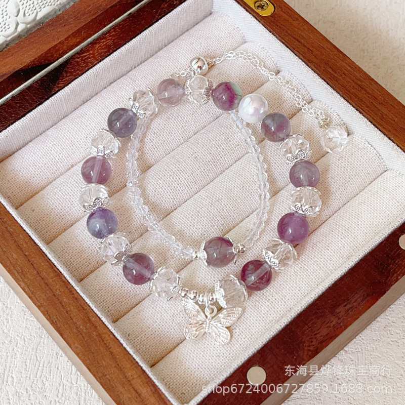 Natural Fluorite Bracelet Suitable for Fairies, Niche Design, Sweet and Cute, Light Luxury, High-End Stacking Bracelet