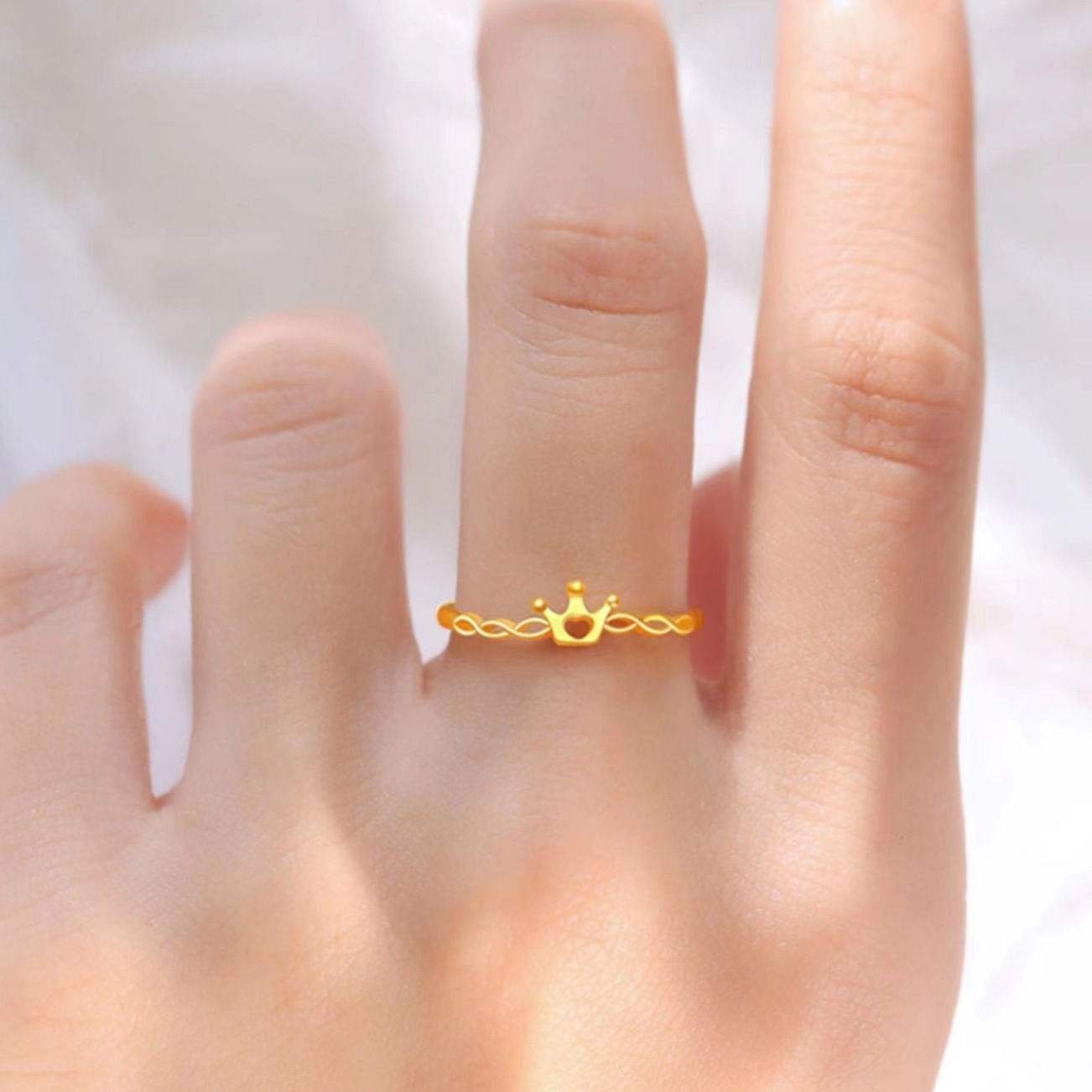 Anello corona d'oro vietnamita donna Net Red semplice elegante anello in ottone placcato oro gioielli_voghion.com