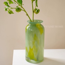 原创设计新中式绿玉肌理渐变中古玻璃琉璃花瓶插花器客厅家居摆件