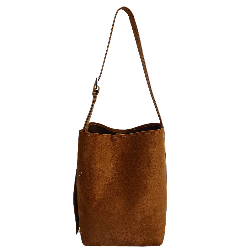 2026 Autumn/Winter Large Capacity Tote Bag For Women Students New Suede Shoulder Bag Simple Korean Style Commuter Bucket Bag - Thumbnail 5