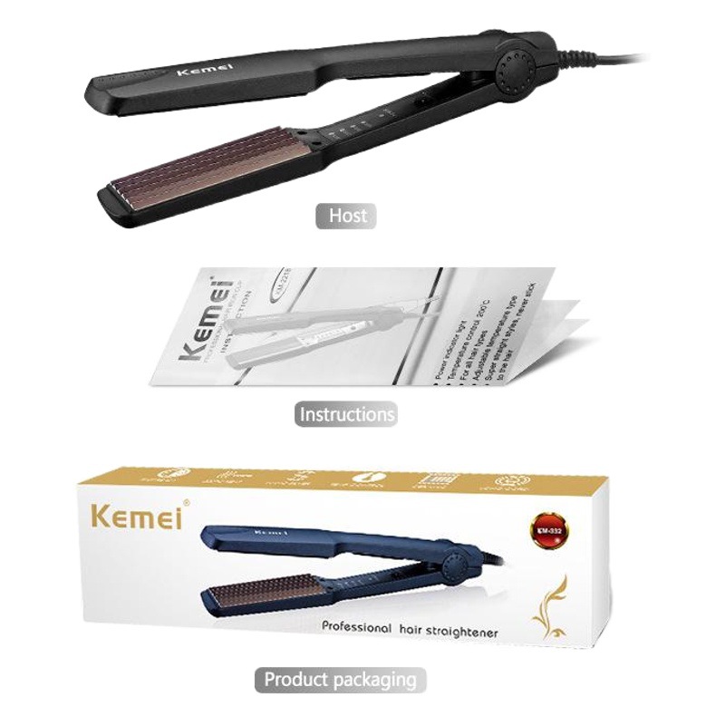 Peine alisador de cabello Kemei KM-332 con pantalla digital LED, temperatura ajustable multinivel, especializado para cabello seco y húmedo, plancha de pelo de temperatura constante.