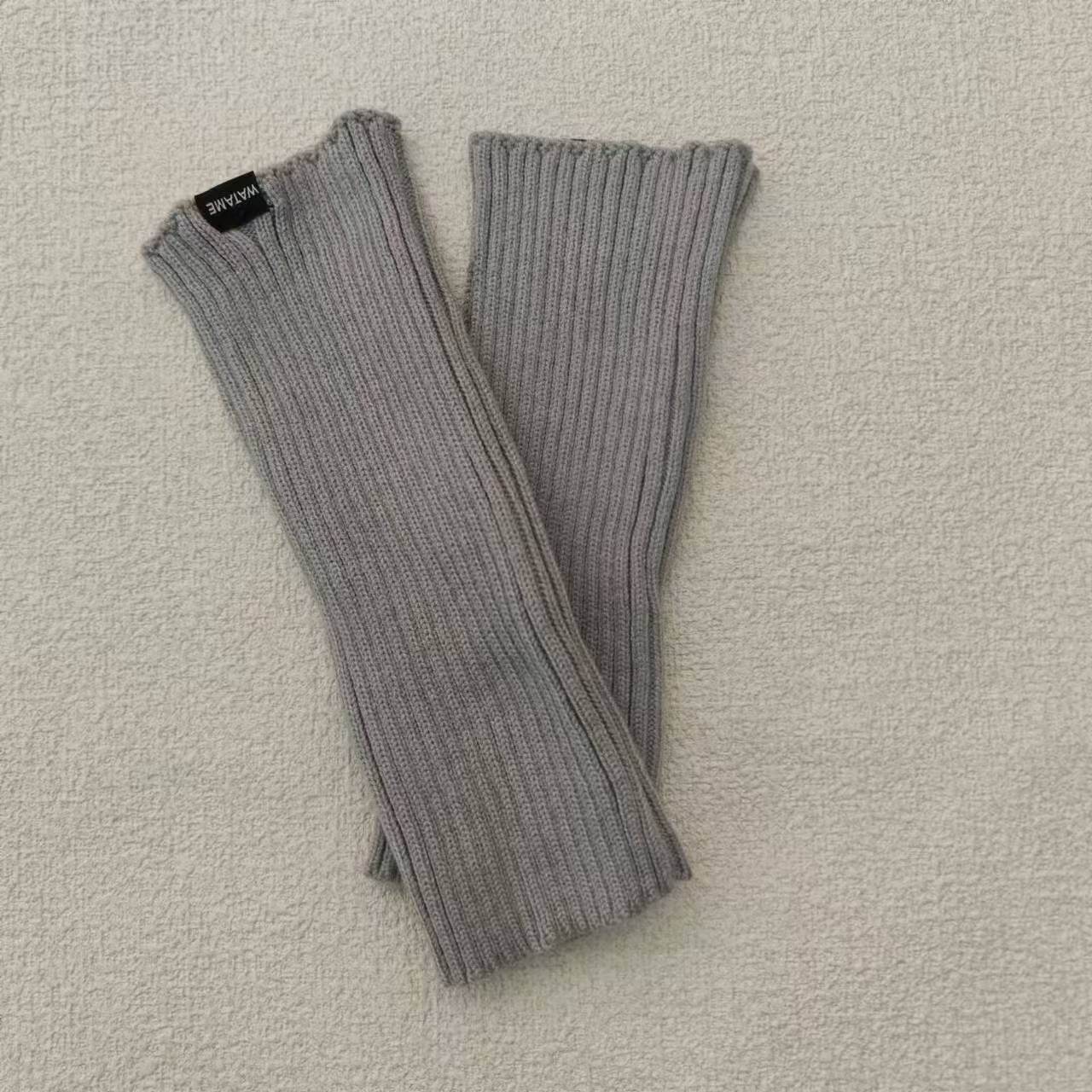 Mangas montadas al sol de imitación, medias mangas de lana de punto cálido, guantes de brazo de protección contra el frío de pantalla sin dedos elásticos de otoño e invierno para mujer