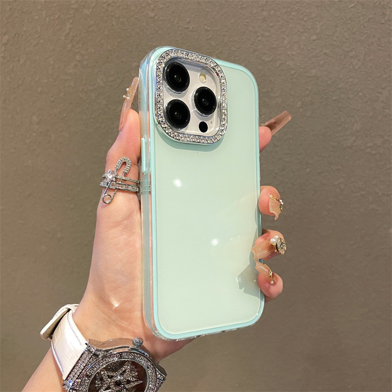 Marco de lente de diamante completo simple para iPhone16ProMax Premium 14 Apple 15 funda para teléfono móvil 13 modelos de pareja 16