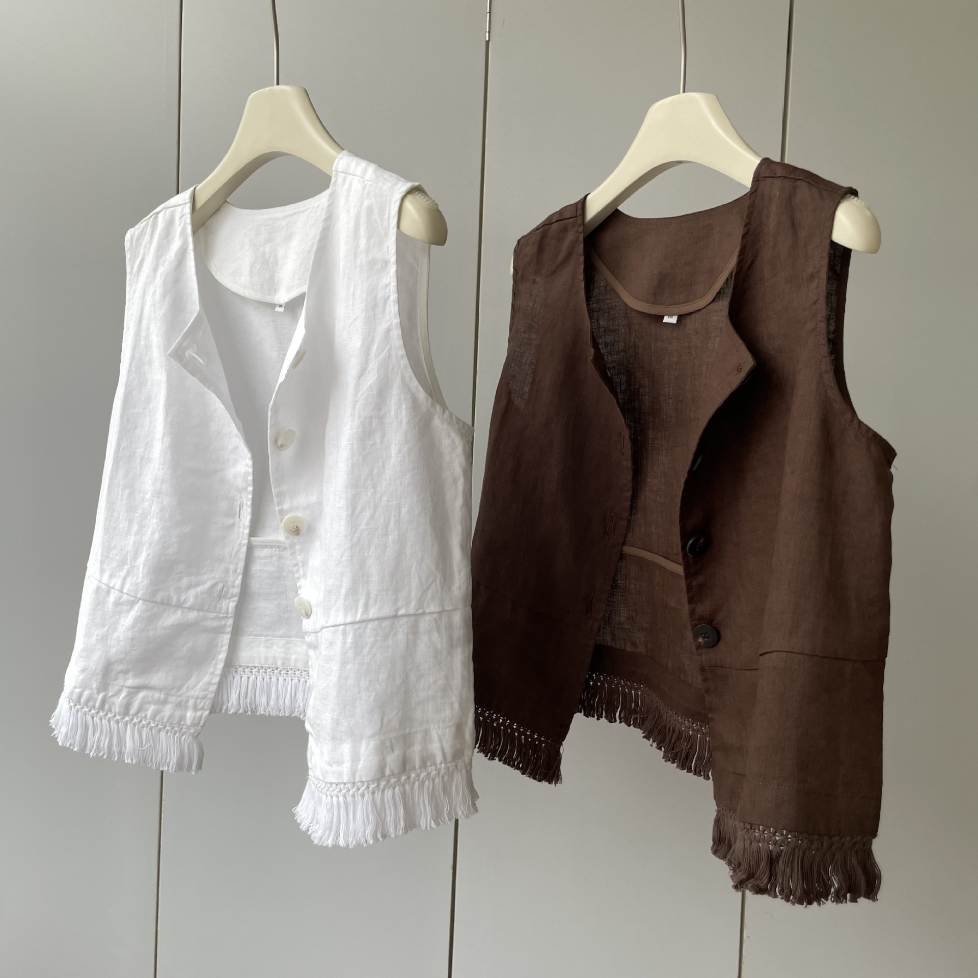 Jin Imported 100 Linen Handmade Tassels! Retro Square Collar, Light and Comfortable Loose Sleeveless Vest for Women, New Summer