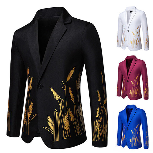 Amazon New Court Style Wheat Ear Print Design Suit X17P60