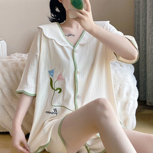 2023夏季新款睡衣女短袖开衫套装韩版甜美女士家居服厂家厂家直供
