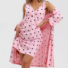 亚马逊欧美跨境秋季爆款v领印花波点连衣裙性感睡裙睡袍两件套女