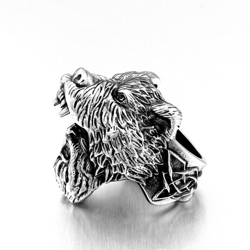 beier new stainless steel ring Viking bear personality ring men's retro foreign trade jewelry wholesale