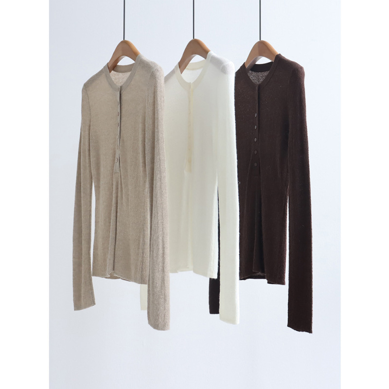 Retro Textured Half Placket Round Neck Knitwear Wool Blend Bottoming Knitwear 25 Autumn and Winter Slim Inner Top Retro Textured Half Placket Round Neck Knitwear Wool Blend Bottoming Knitwear 25 Autumn and Winter Slim Inner Top