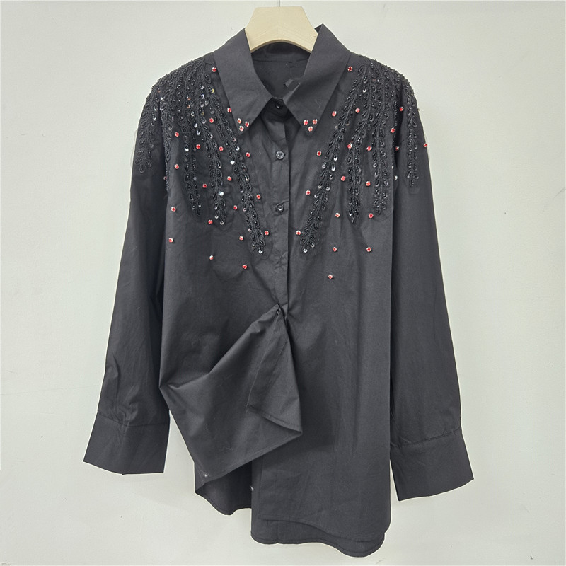 2026 Spring New Korean Style Slimming and Elegant Women's Shirt, Versatile and Youthful Lace Rhinestone Top 2026 Spring New Korean Style Slimming and Elegant Women's Shirt, Versatile and Youthful Lace Rhinestone Top