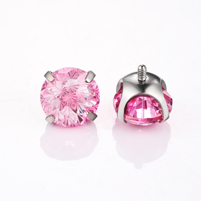 Zesen F136 Titanium Alloy Earring Bowl Bottom Gradient Fireworks Cut Round Bottom Heart Fireworks Zirconium G23 Titanium Earring Nail detail image 11