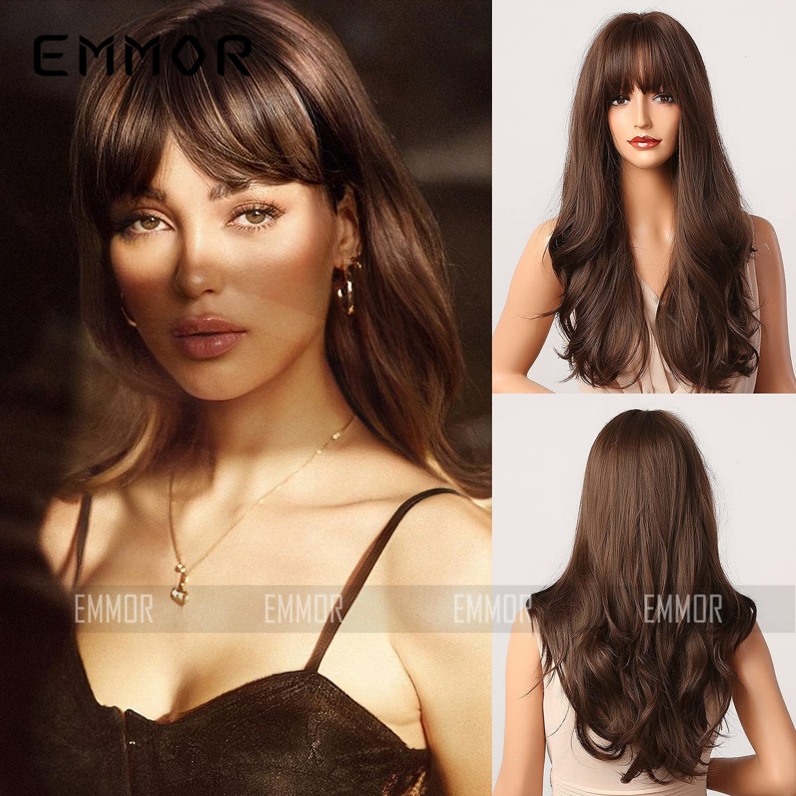 2024 venta caliente moda temperamento diosa Qi flequillo gran onda pelo largo y rizado filamento de alta temperatura peluca suave para mujer