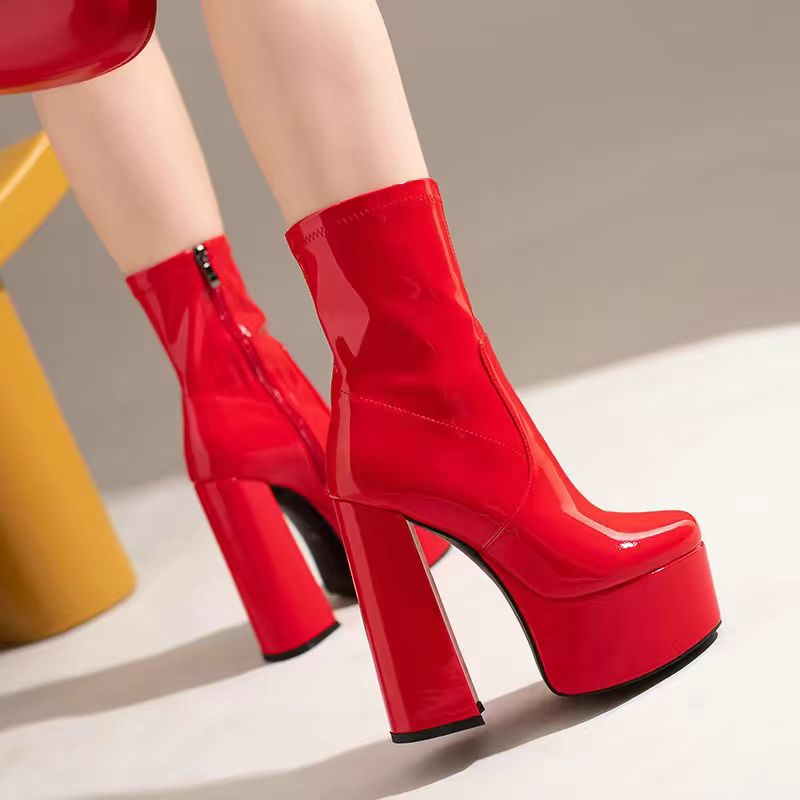 2025 Cross-Border Chunky Heel High-Heeled Short Boots Chengdu Foreign Trade Martin Large Size Short Boots for Women European and American Style Ultra-High Heels
