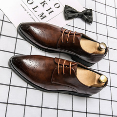 English-style leather shoes for men, trendy brogue-embossed business casual shoes, hairstylist thick-soled youth small leather shoes for men