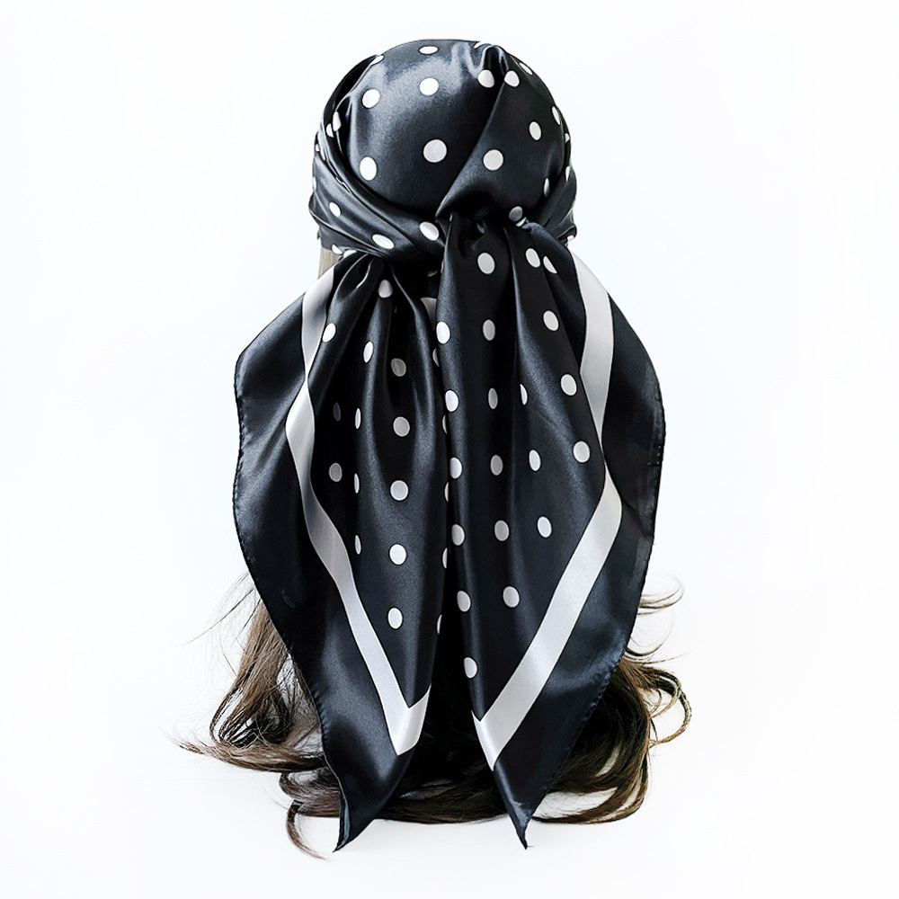 Women's Polka Dot Satin Square Headscarf Silk Feel Hijab Turban_voghion.com