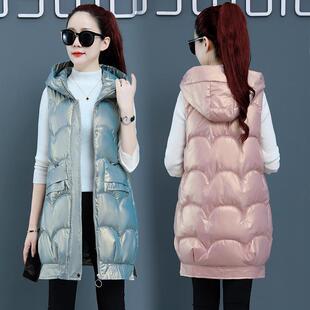 Cotton-padded waistcoat wash-free women's autumn and winter Korean-style new 2024 mid-length vest bright down cotton waistcoat jacket