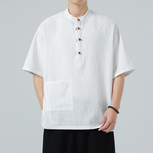 2025 Summer New Retro Large Size Men's Cotton and Linen Han Dynasty T-Shirt Amazon Cross-Border Men's Chinese Tang Suit