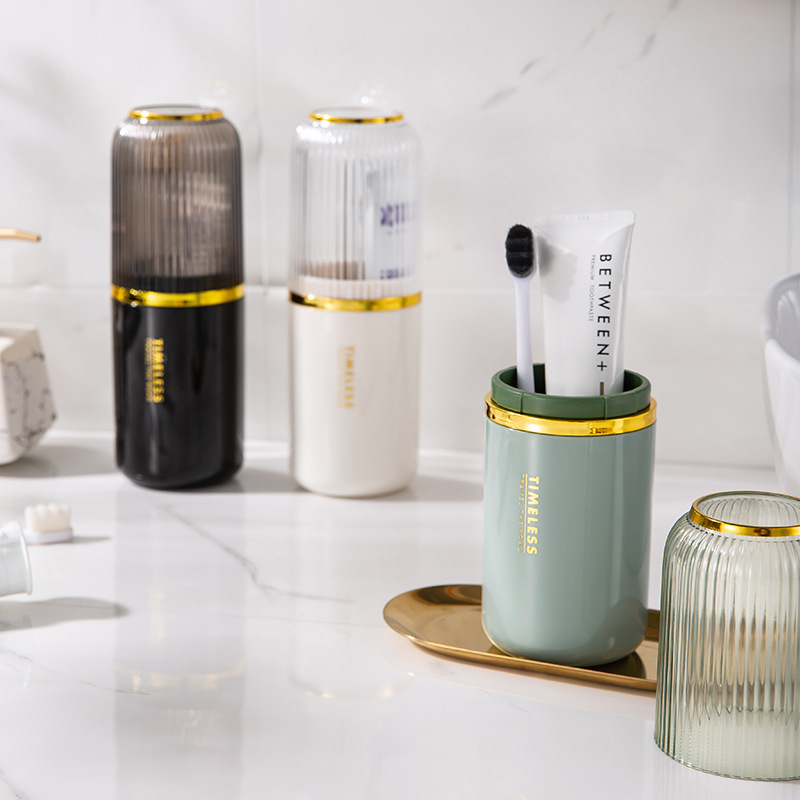 Nuevo hogar chapado en oro enjuague bucal taza traje pareja conveniente viaje cepillo de dientes caja pasta de dientes almacenamiento viaje de negocios traje de lavado