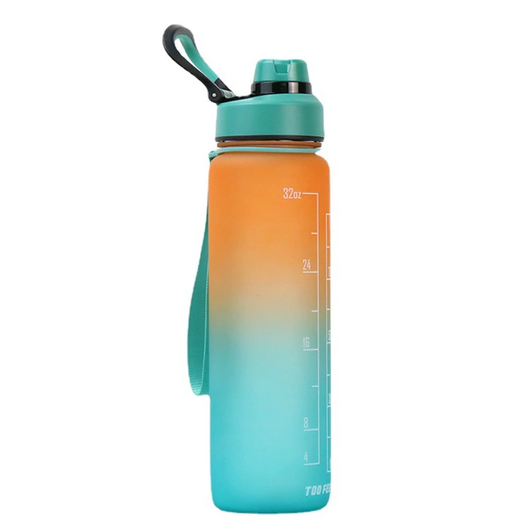 Capacious plastic handheld straw with glass, sports space teapot for gym, 700 ml