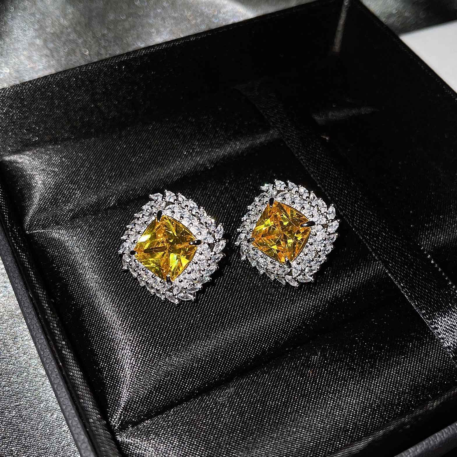 Le Nouveau Trésor De Couleur De Luxe Incrusté De Diamants Jaunes Ascher Pendentif De Boucles D&#39;oreilles En Poudre Argyle Bleu Topa display picture 5