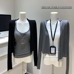 モーダルグレーとブラックの日焼け止めカーディガン 2025 夏怠惰なスタイルの空調サスペンダートップ新しいオフショルダー薄いコート女性用