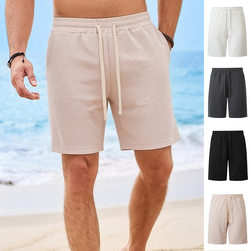 2026 European and American Foreign Trade Cross-Border New Casual Outdoor Solid Color Pocket Waffle Beach Shorts Men's Wear