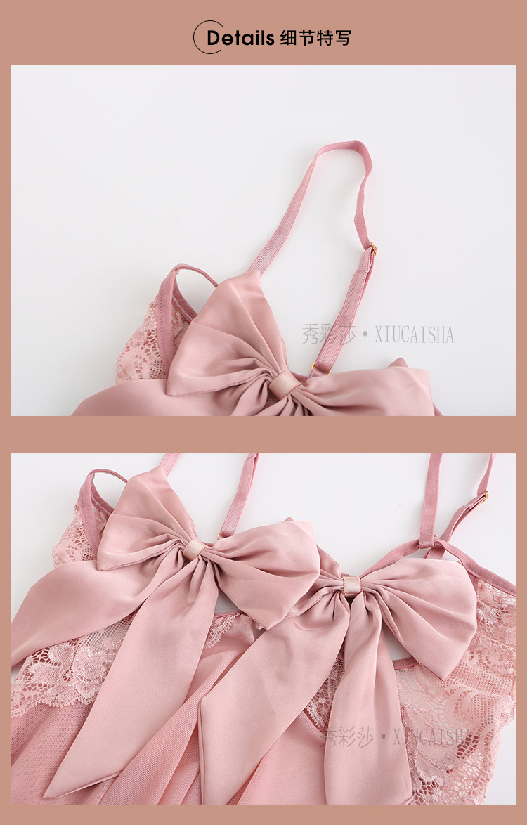 Pink Mesh Babydoll Nightdress Set with Robe and Halter Top, One Size — detail image 26