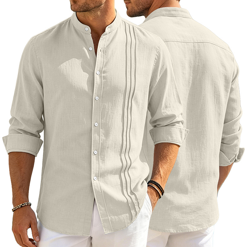 Nuevo transfronterizo Europa y América primavera nuevo hombre cuello a rayas de color sólido camisa de manga larga cardigan americano camisa casual chaqueta
