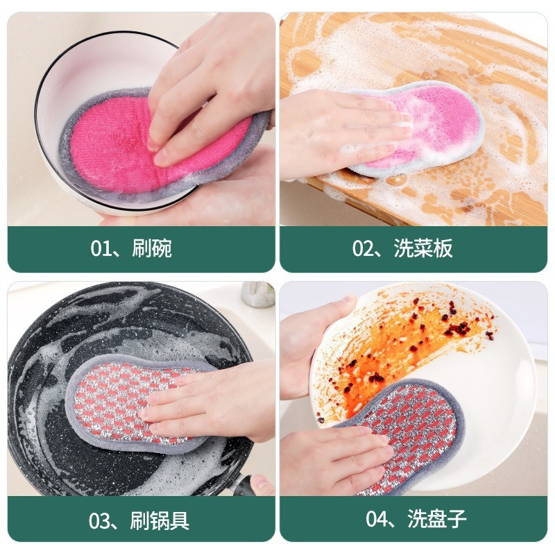 Fibra de doble cara lavavajillas esponja de cocina cepillo de olla artefacto para eliminar el aceite no dañar la olla puede colgar paño limpio image 4