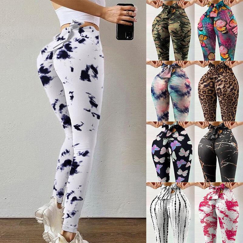 Cross-border Internet Celebrity Explosions European and American Fashion Women's Peach Hip Hip Lifting Exercise Fitness Bow Yoga Leggings