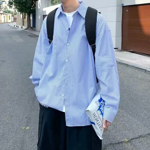 Spring striped shirt, men's long-sleeved, Korean style fashionable handsome loose shirt, lazy style, Internet celebrity, boys 'all-match coat
