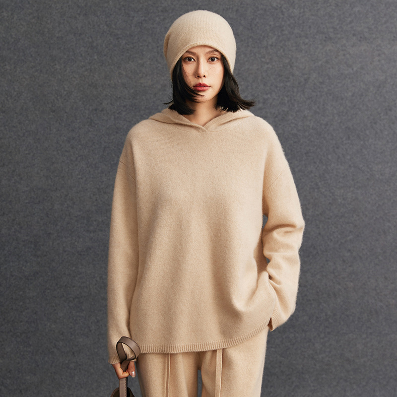 Cashmere Women's Hooded Loose Casual Simple Versatile Lazy Style Hoodie Autumn and Winter New Knitwear Sweatshirt