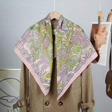 新款欧美风轻奢印花围巾斜纹绸花卉印花丝巾90*90大方巾披肩跨境