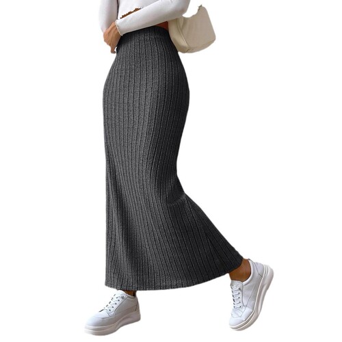 2025 Western European Cross-Border Spring New High-Waisted Knit Mini Skirt with Side Slit Long Dress for Women