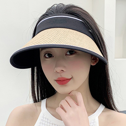 Korean-style Instagram-inspired grass woven sun hat for women, summer simple new sunshade hat, solid color sun hat for dropshipping