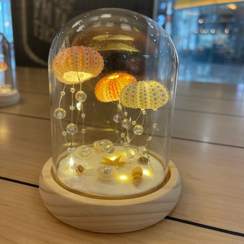 新年春节摆件贝壳diy海胆壳发光小夜灯材料包生日礼物送女友|undefined