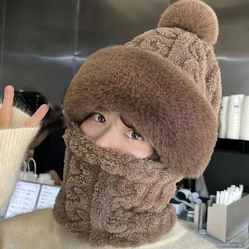 跨境帽子女冬季水波纹毛绒帽防风保暖套头帽可戴头盔骑行帽子批发|undefined