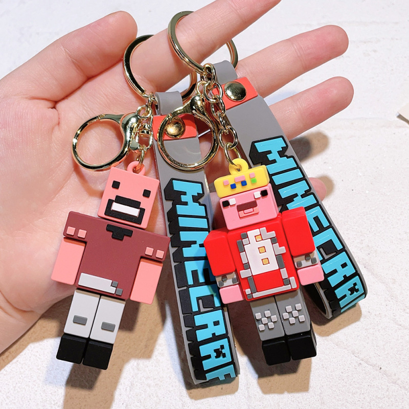 ゲームマインクラフトソフトプラスチックキーホルダーペンダントキーチェーン車のペンダント漫画人形 pvc ビルディングブロック人形|undefined
