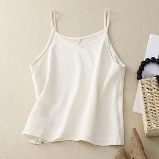 Real shot of linen camisole women's inner cotton and linen top 2023 spring new summer literary retro loose