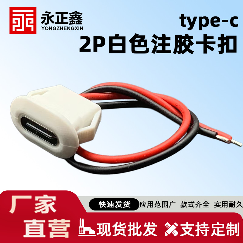 Type-C母座卡扣2p带线注胶防水便捷卡扣小夜灯台灯防水连接器定制