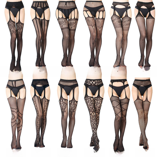European and American fancy garter stockings silk stockings super elastic sexy garter stockings pantyhose women's split fine mesh anti-slip 2 