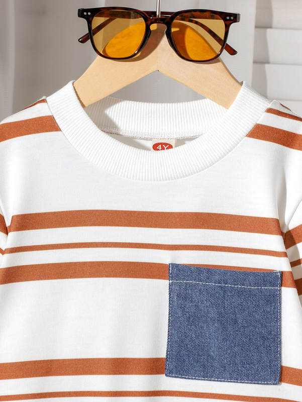 Children's clothing  SHEIN跨境女童套装条纹长袖卫衣+蓝色长裤|undefined